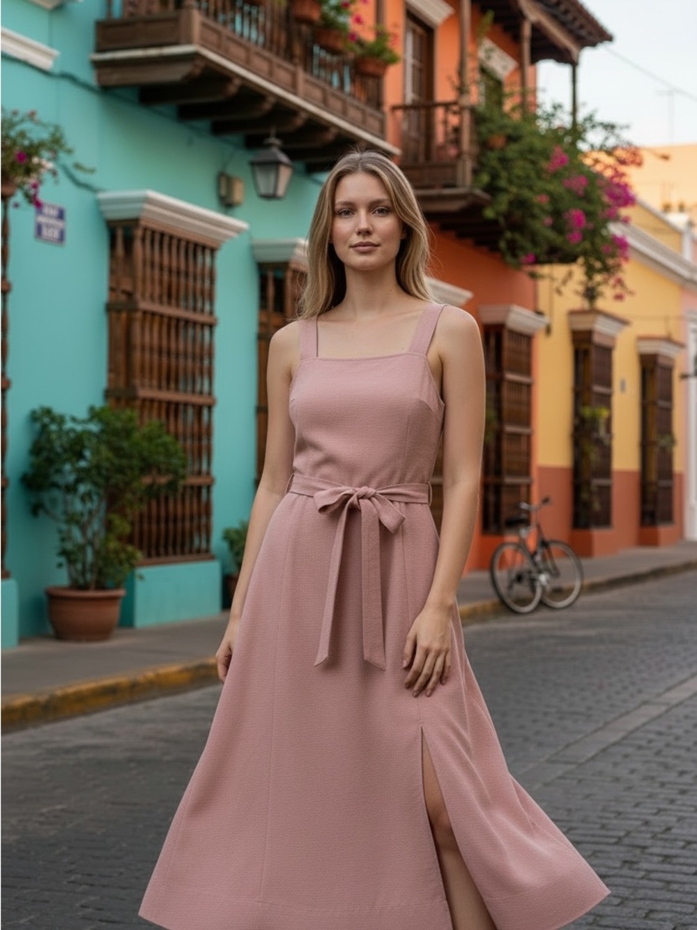 Madewell Blush Square-Neck Tie-Waist Midi Dress